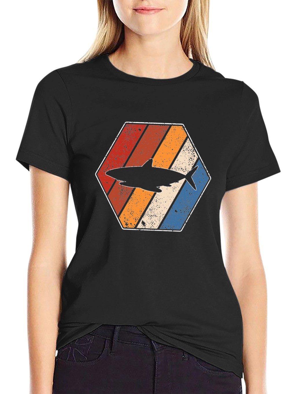 Retro Shark Hexagon Graphic Tee