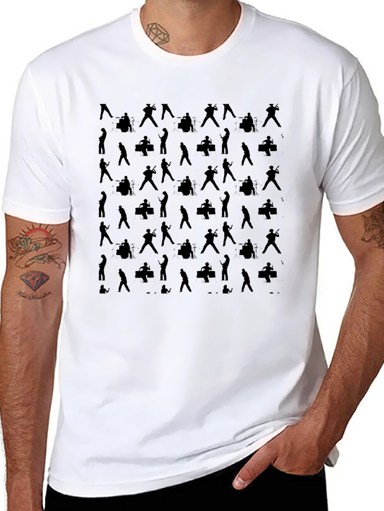 Black Musician Silhouette Pattern T-Shirt