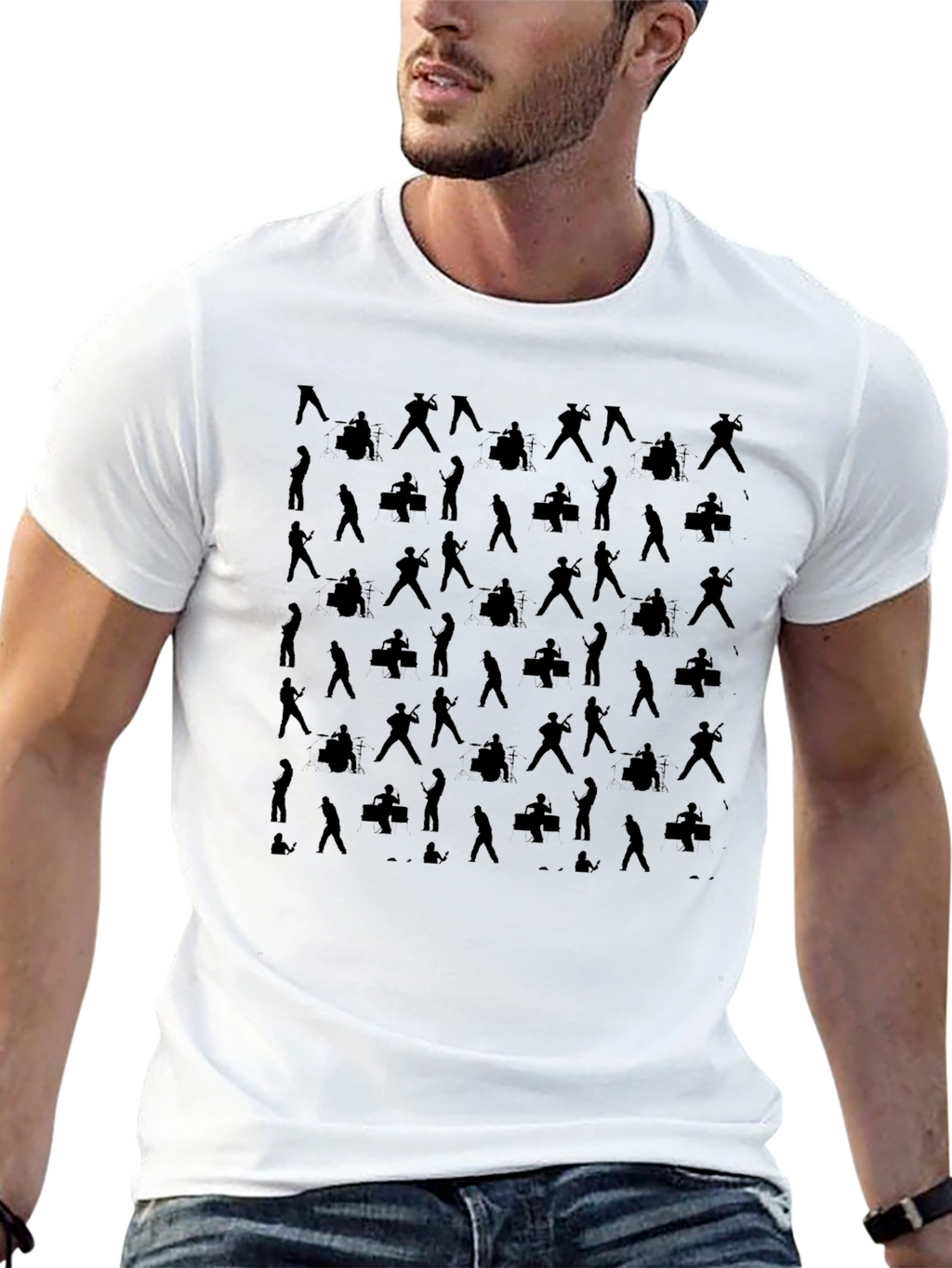 Black Musician Silhouette Pattern T-Shirt
