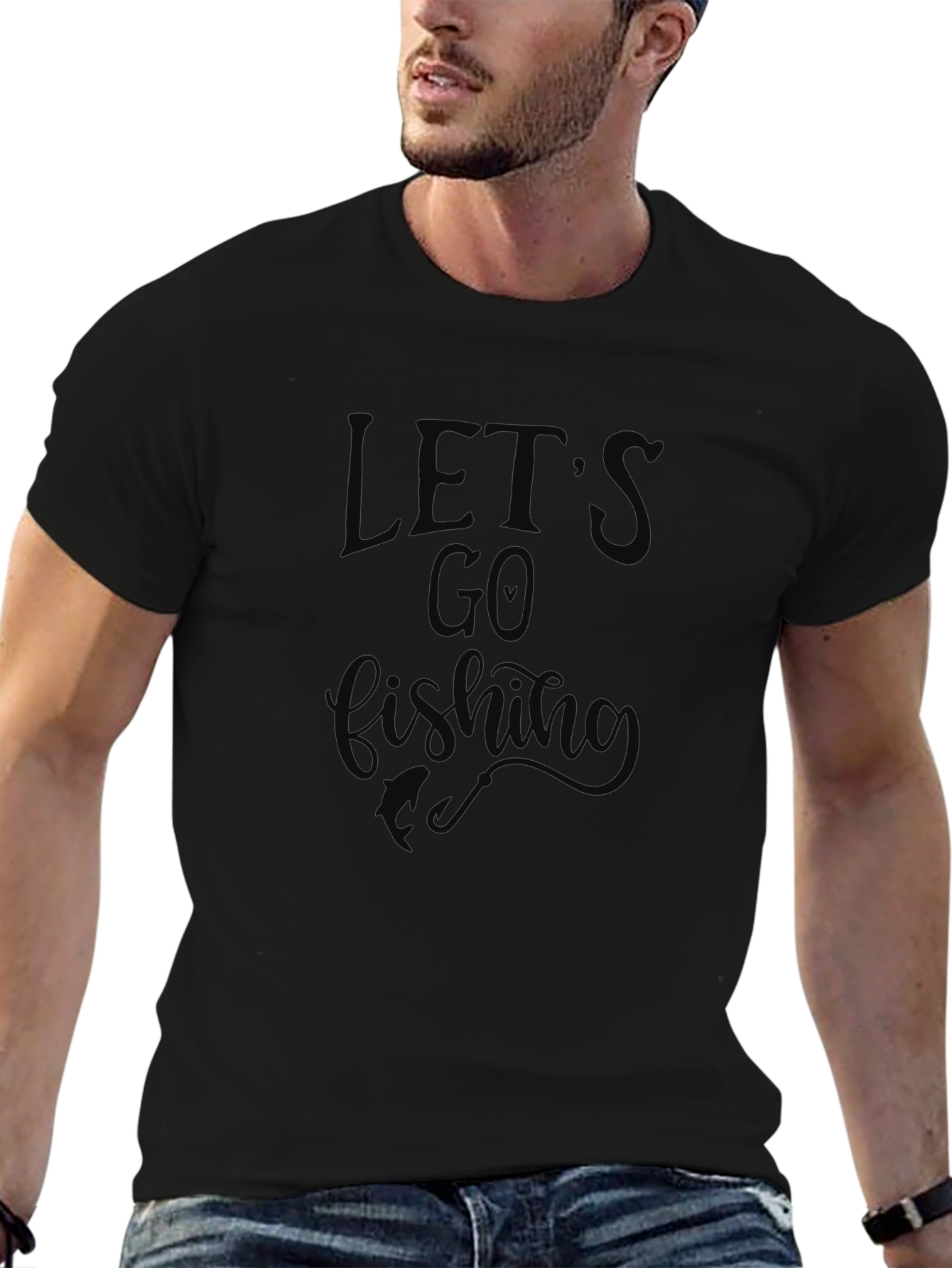 Lets Go Fishing Black Graphic T-Shirt