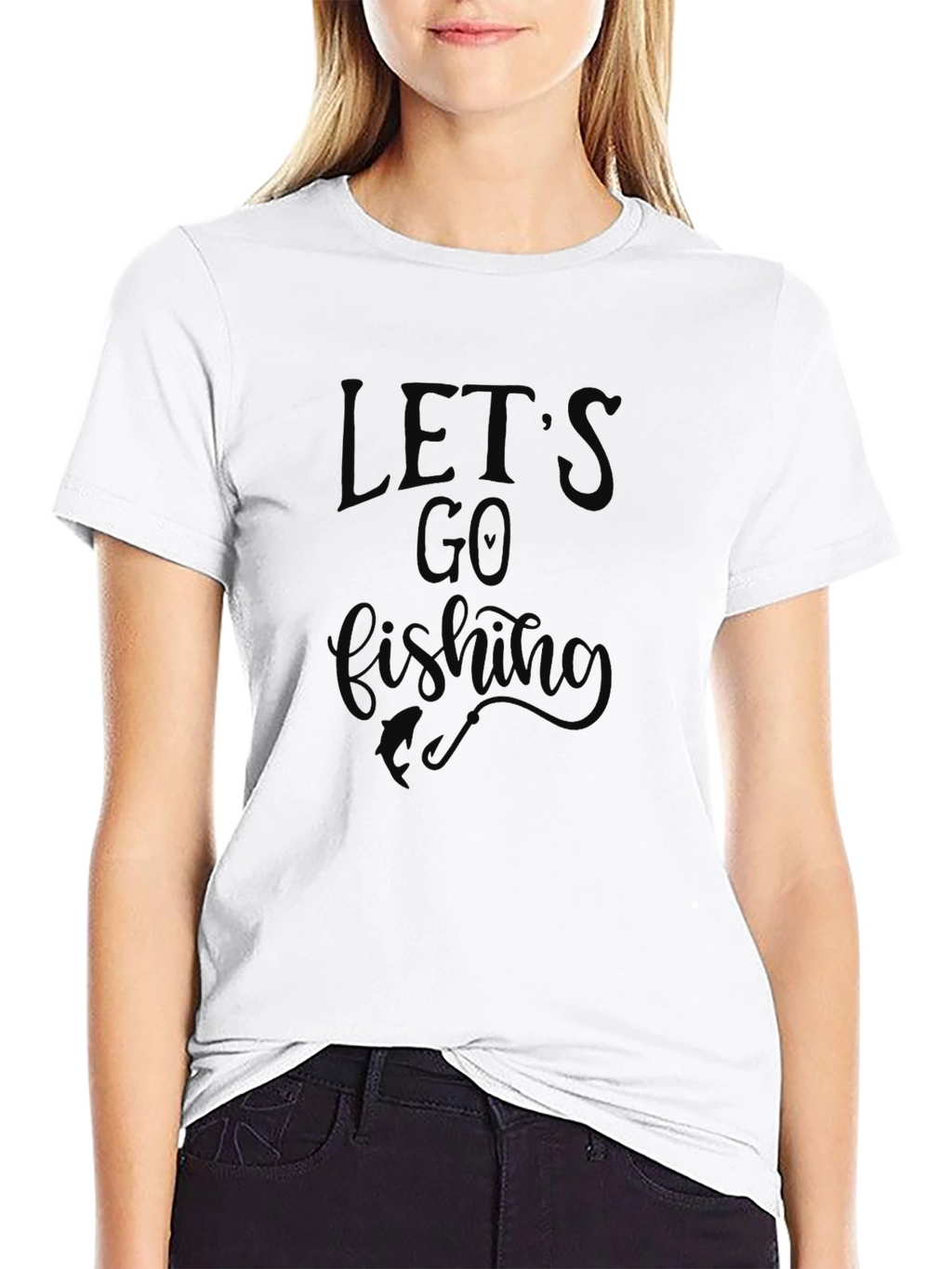 Lets Go Fishing Black Graphic T-Shirt