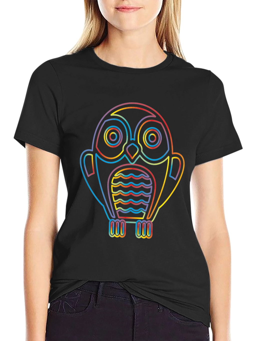 Rainbow Owl Graphic Tee - Stylish Mens Black T-Shirt
