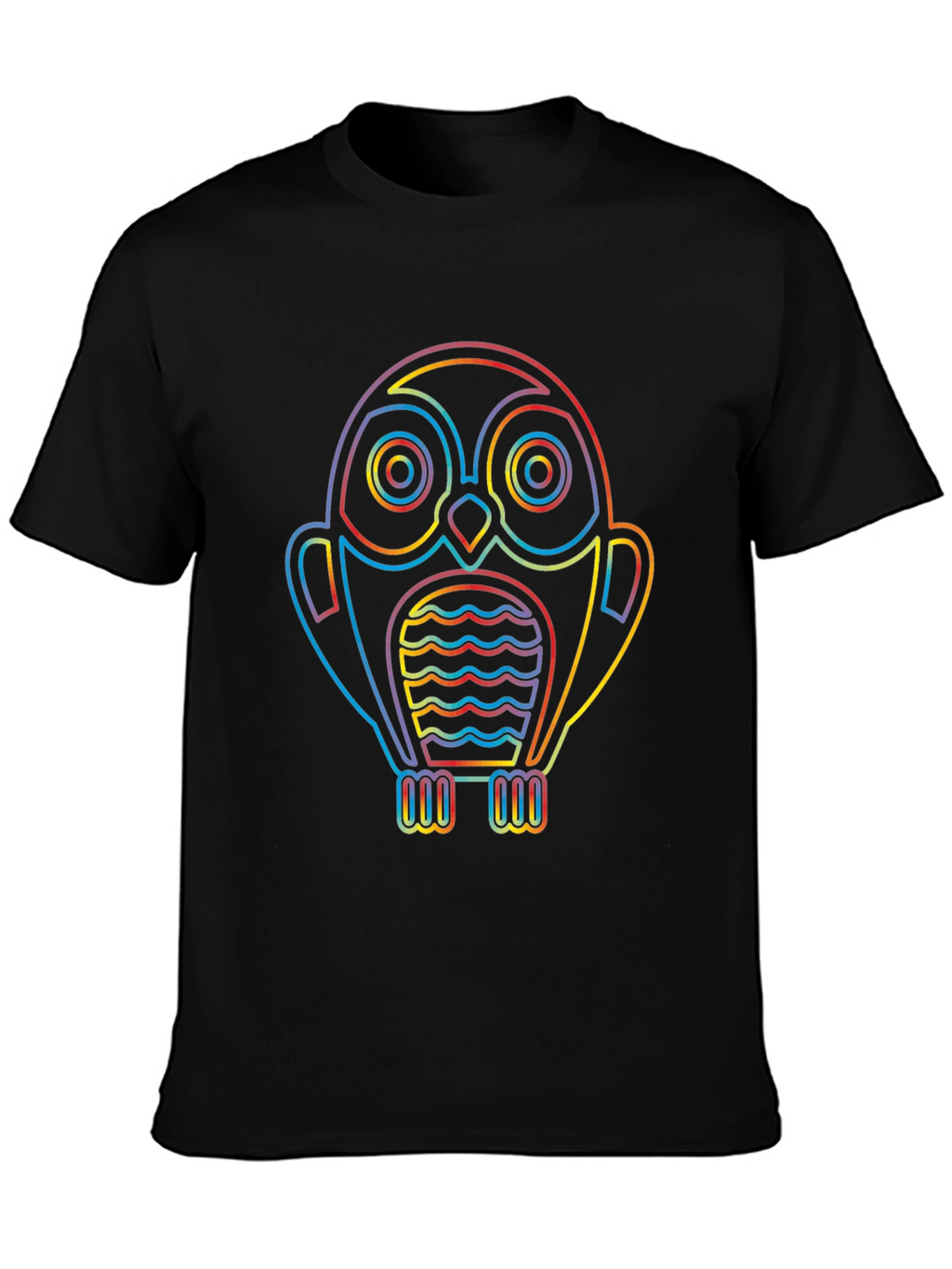 Rainbow Owl Graphic Tee - Stylish Mens Black T-Shirt