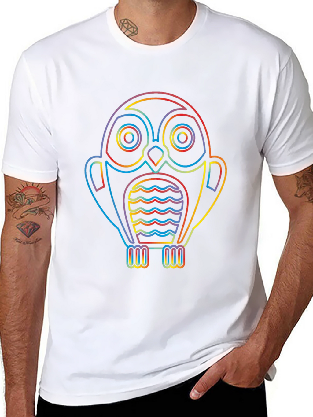 Rainbow Owl Graphic Tee - Stylish Mens Black T-Shirt