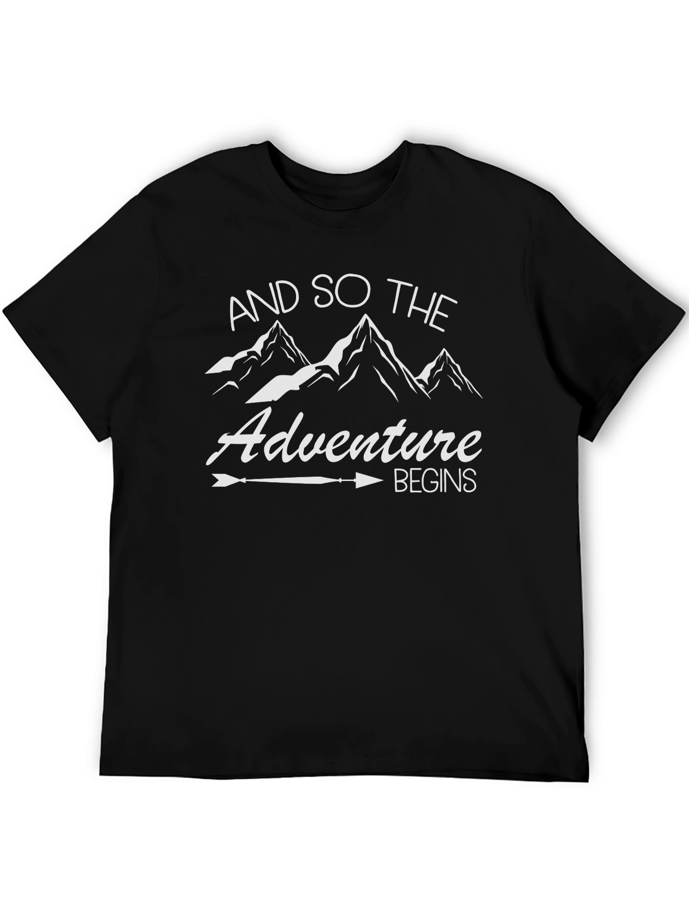 Adventure Begins Graphic Tee - Black Cotton T-Shirt