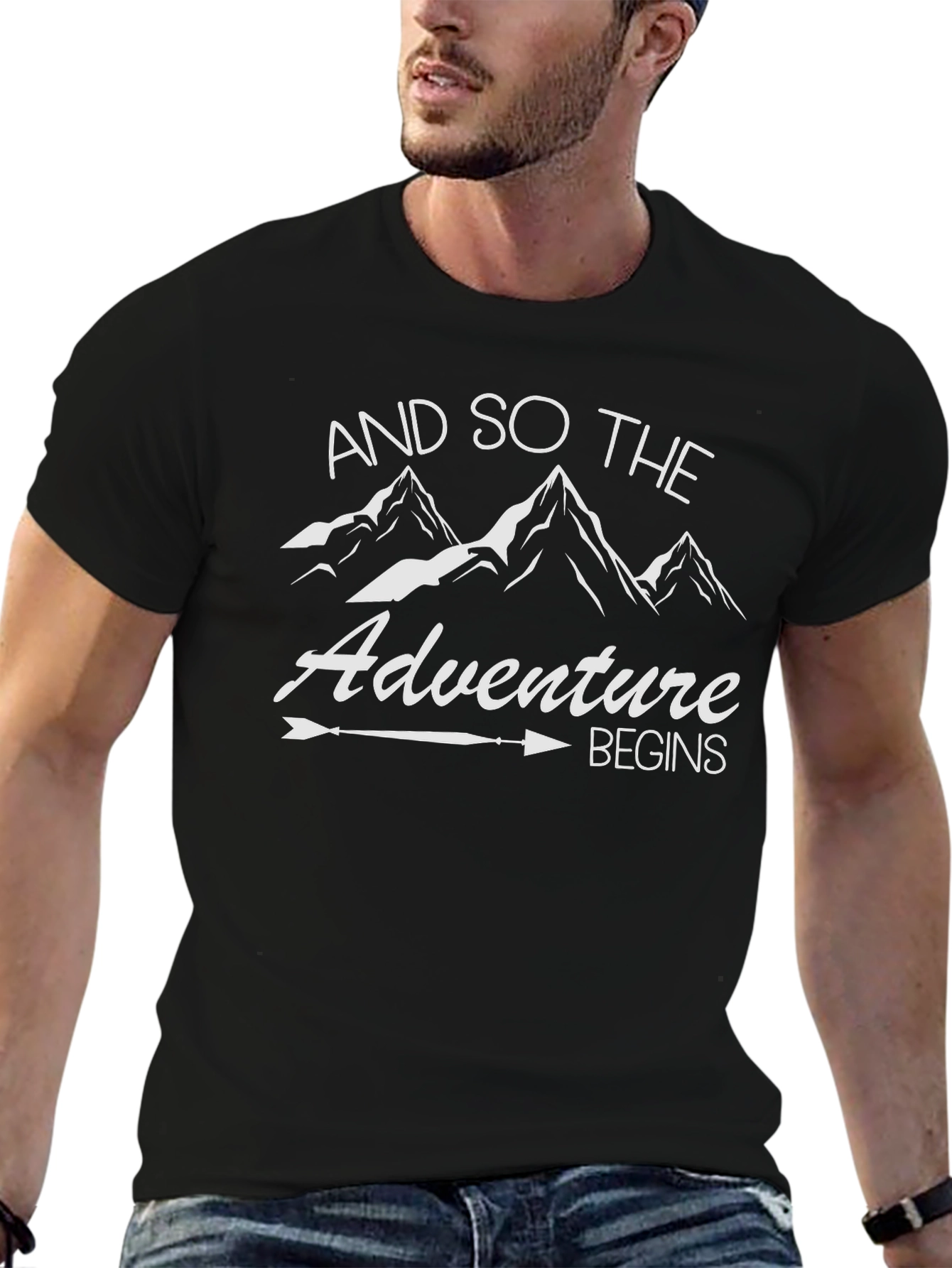 Adventure Begins Graphic Tee - Black Cotton T-Shirt