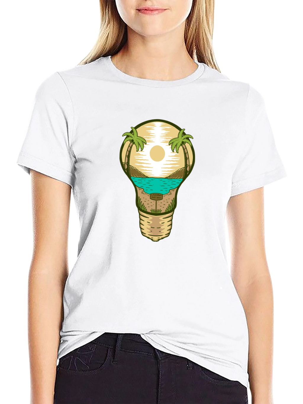 Beach Scene Lightbulb Graphic Tee - Black