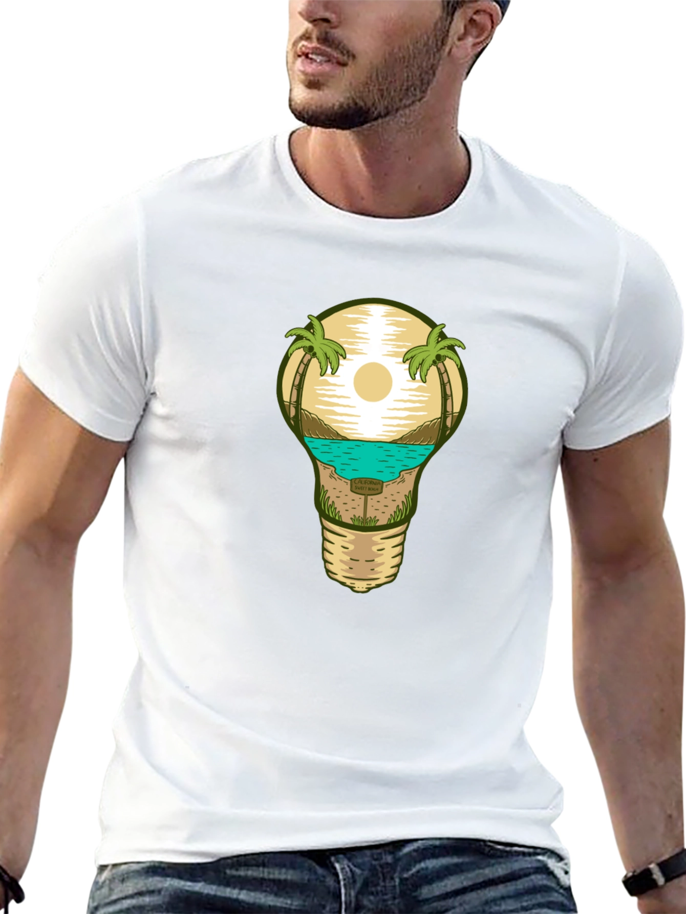 Beach Scene Lightbulb Graphic Tee - Black