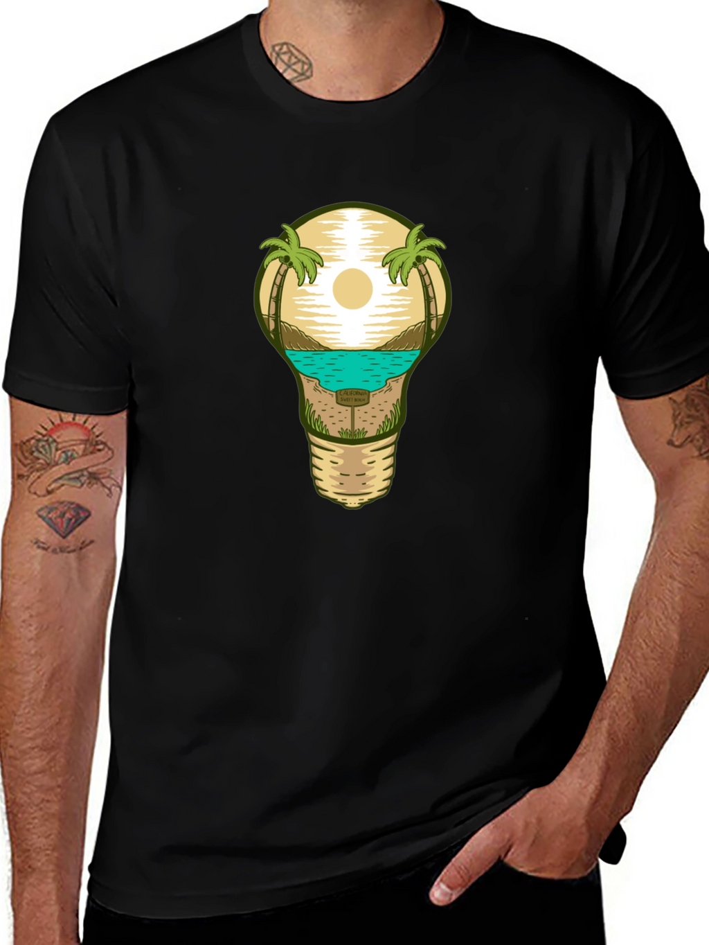Beach Scene Lightbulb Graphic Tee - Black