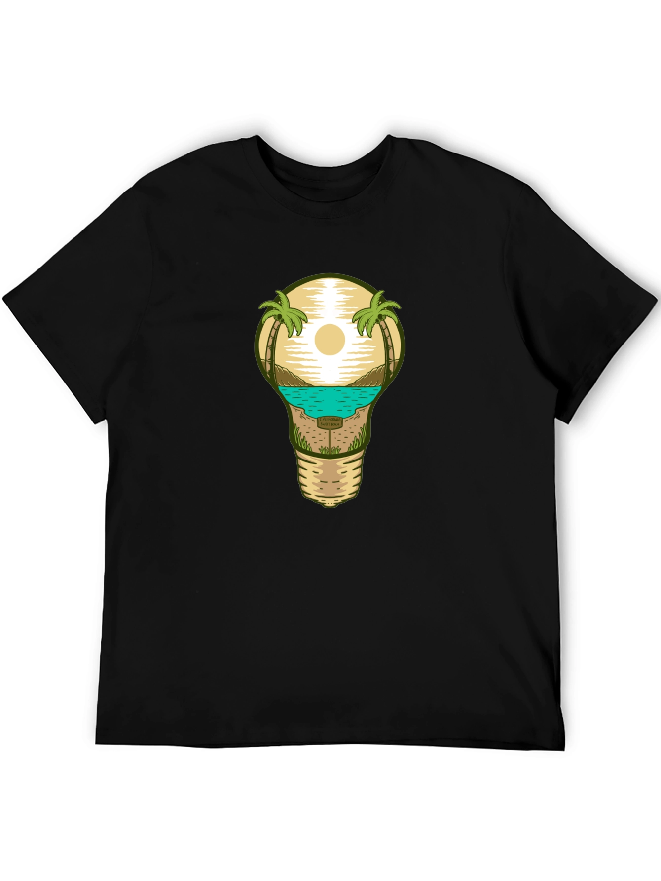 Beach Scene Lightbulb Graphic Tee - Black