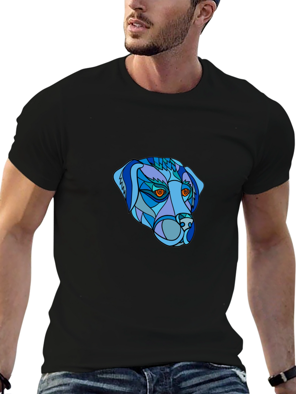 Geometric Dog Head T-Shirt - Unique Design