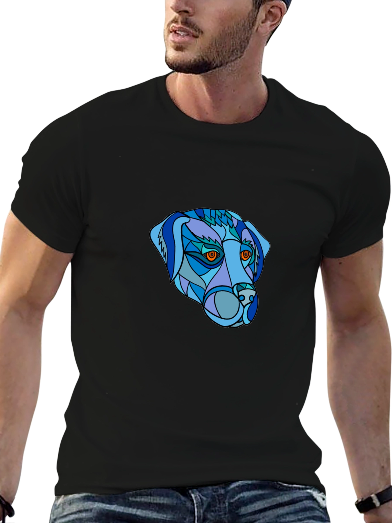 Geometric Dog Head T-Shirt - Unique Design