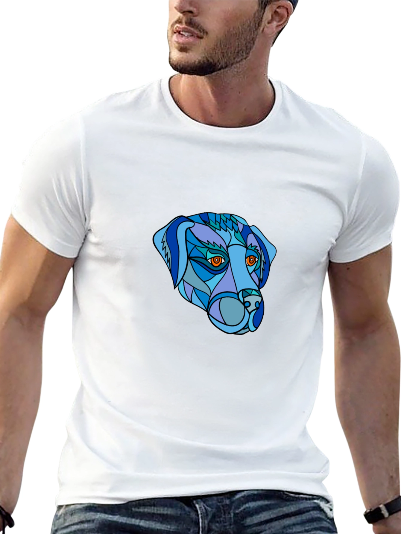 Geometric Dog Head T-Shirt - Unique Design