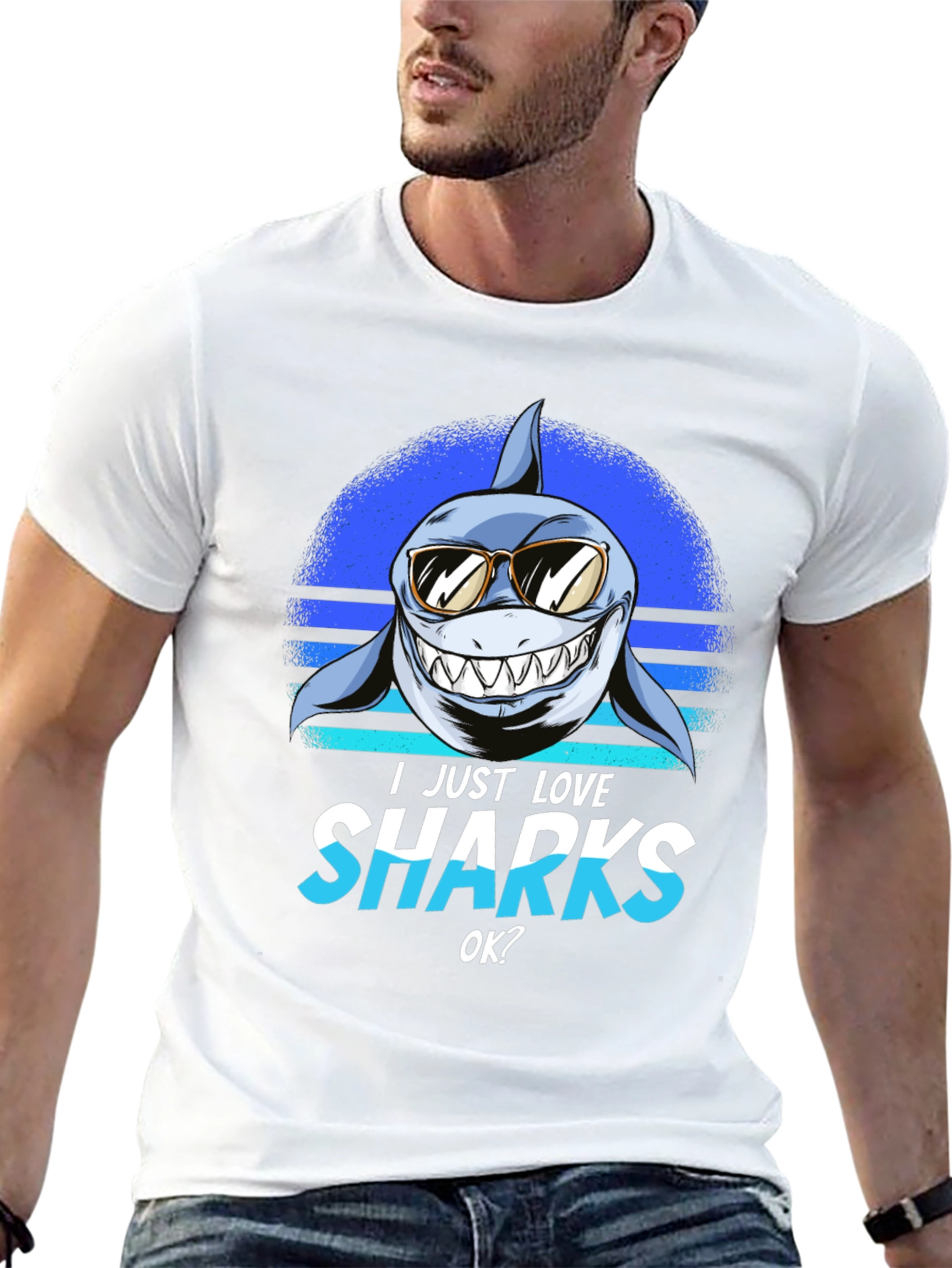 I Just Love Sharks T-Shirt - Cartoon Shark with Sunglasses