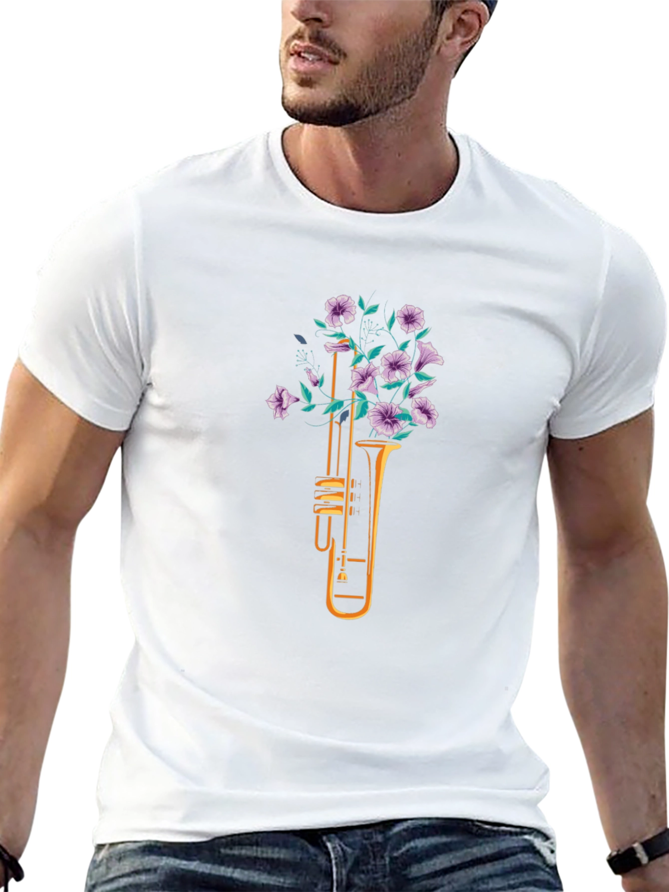 Floral Trumpet Graphic Tee - Black