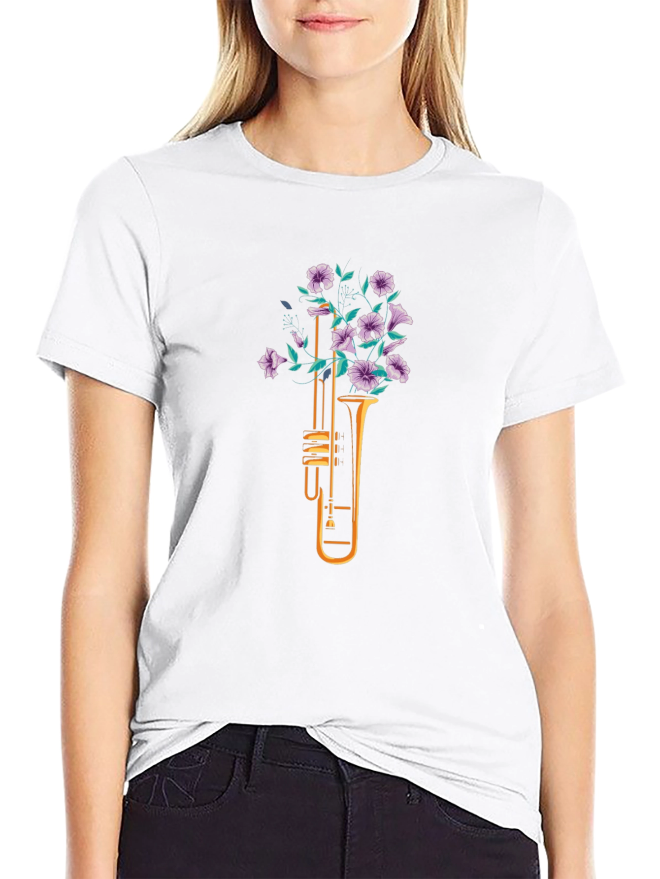 Floral Trumpet Graphic Tee - Black