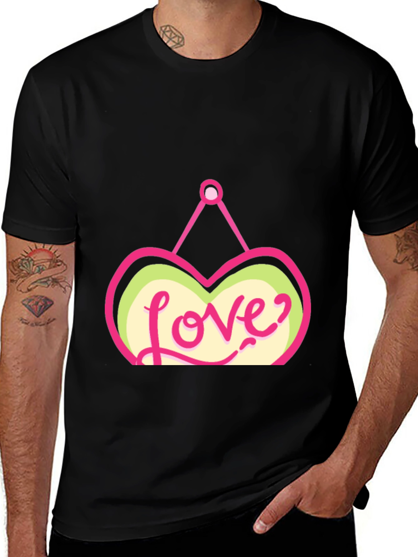 Love Heart Graphic Black T-Shirt