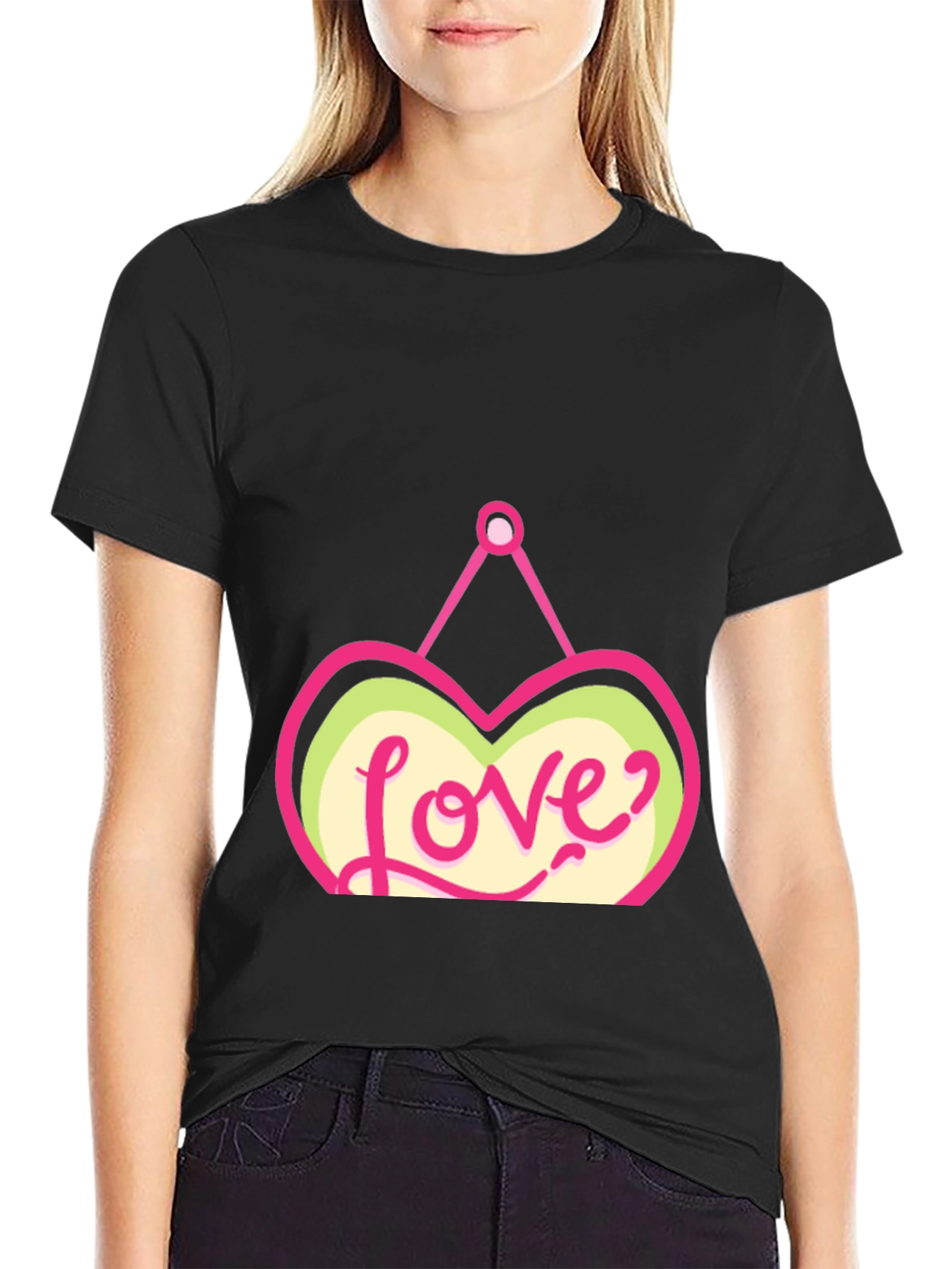 Love Heart Graphic Black T-Shirt