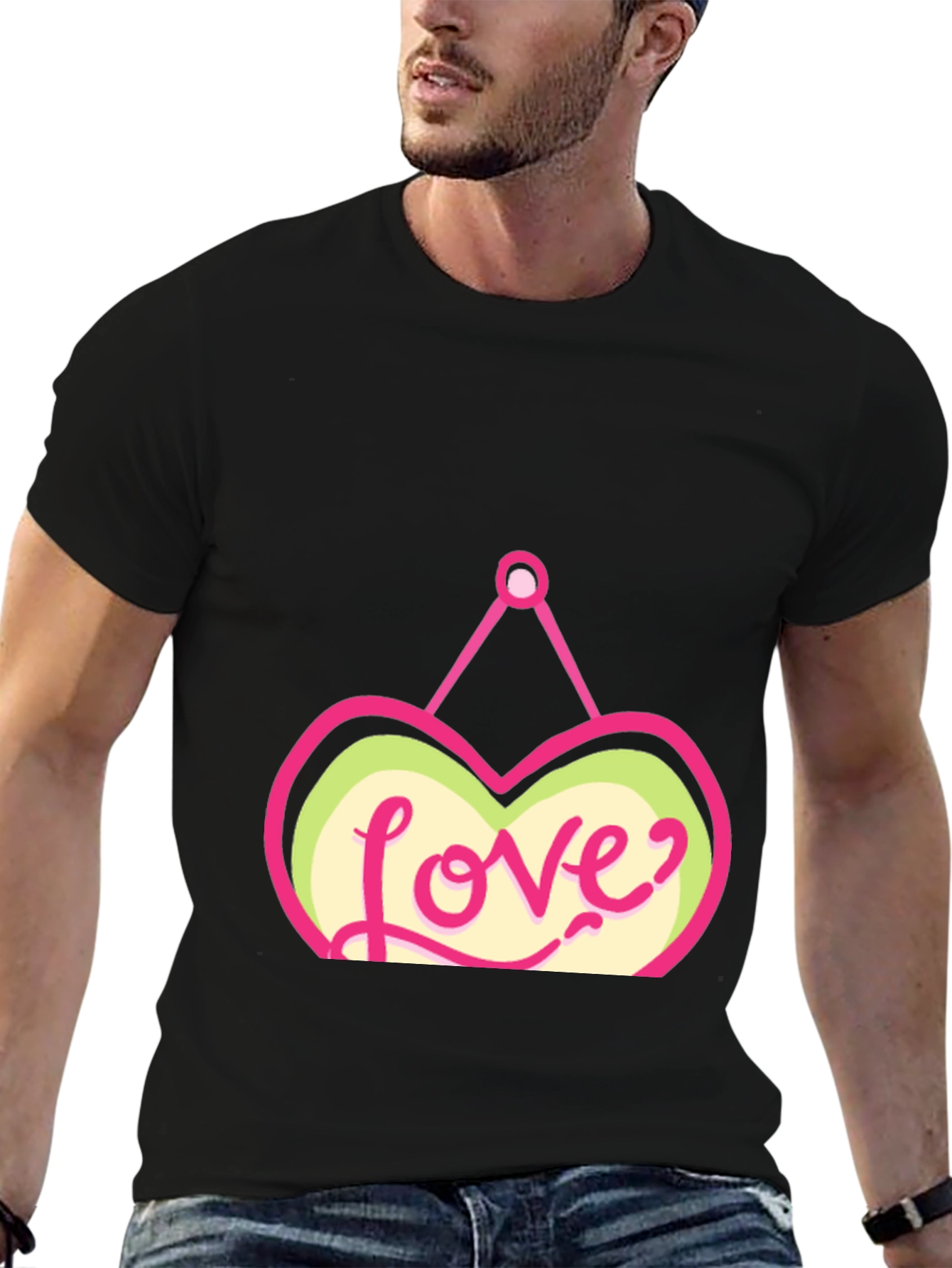 Love Heart Graphic Black T-Shirt