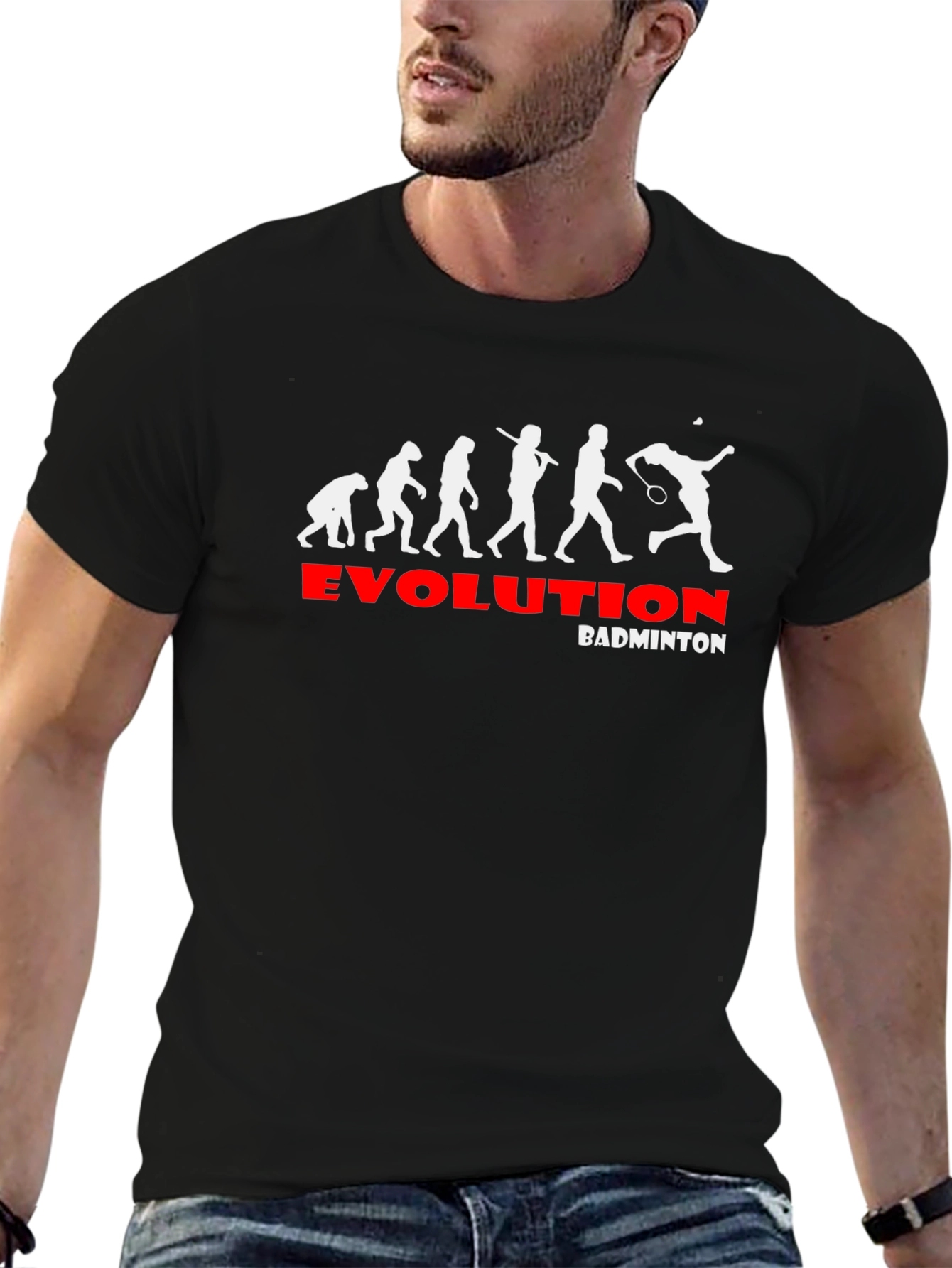 Evolution of Badminton Black Graphic Tee