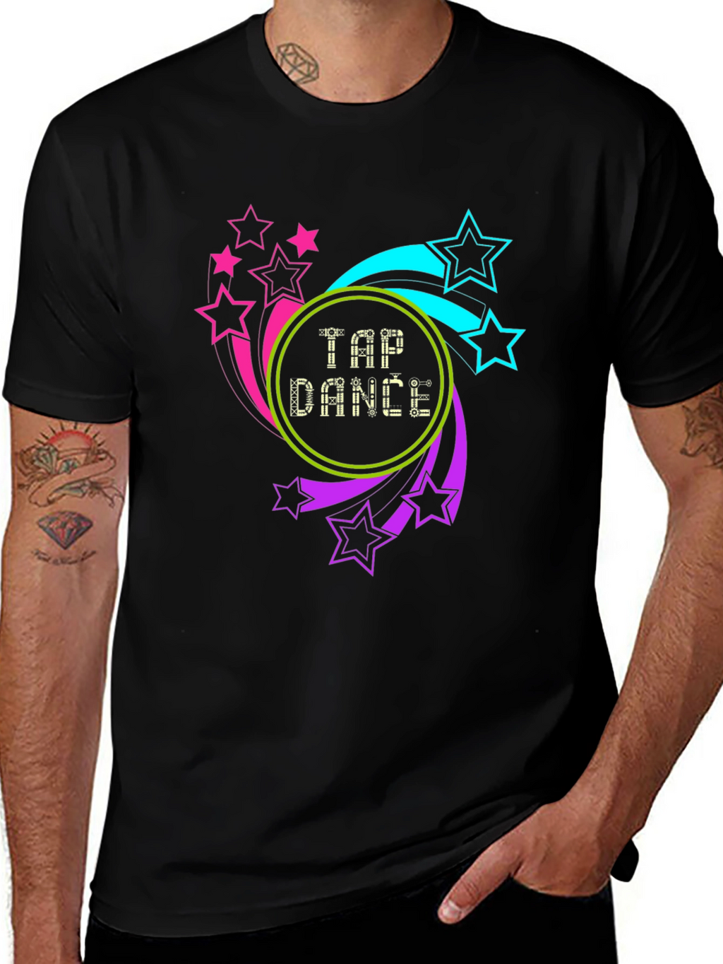 Tap Dance Stars Graphic Tee - Black Cotton Blend