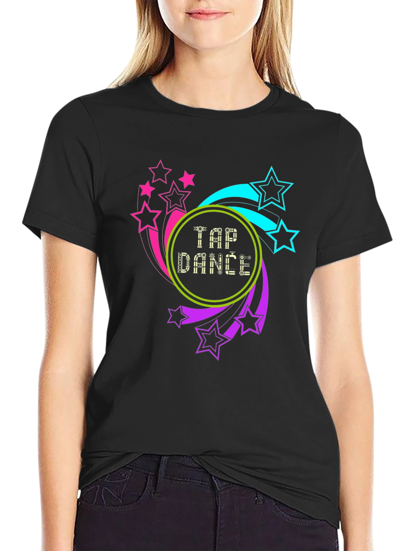 Tap Dance Stars Graphic Tee - Black Cotton Blend
