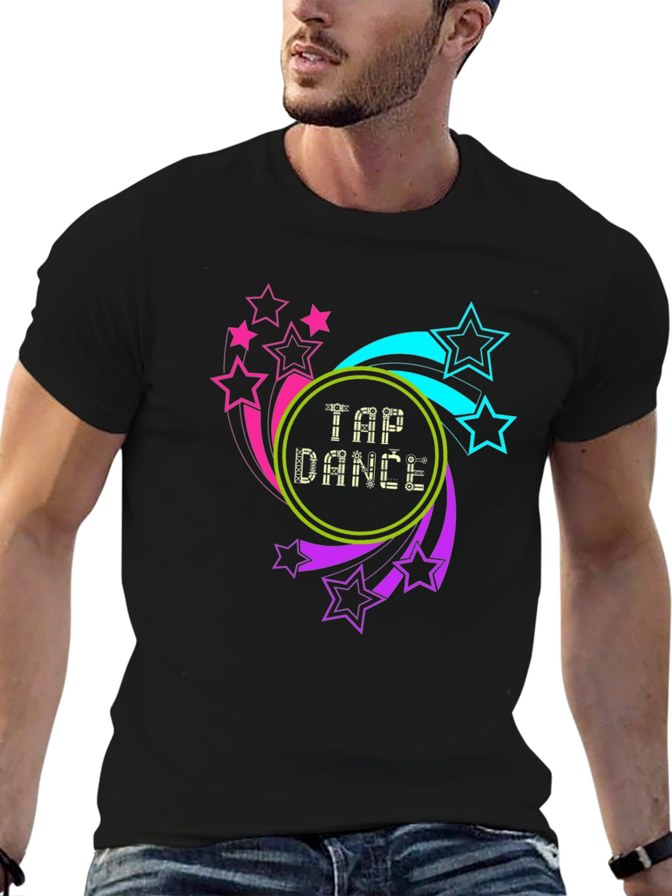 Tap Dance Stars Graphic Tee - Black Cotton Blend