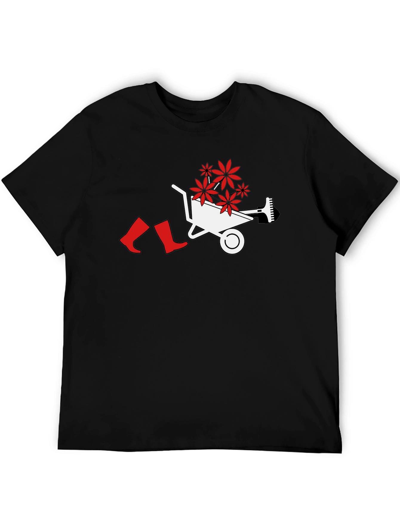 Gardening Humor Tee: Wheelbarrow Flowers & Boots Graphic T-Shirt