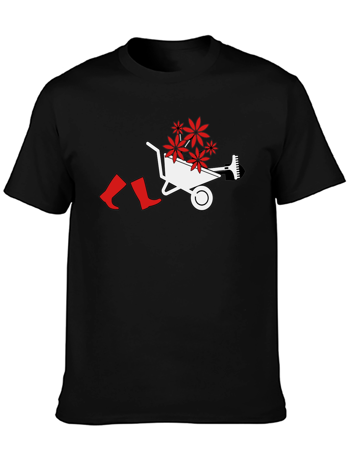 Gardening Humor Tee: Wheelbarrow Flowers & Boots Graphic T-Shirt
