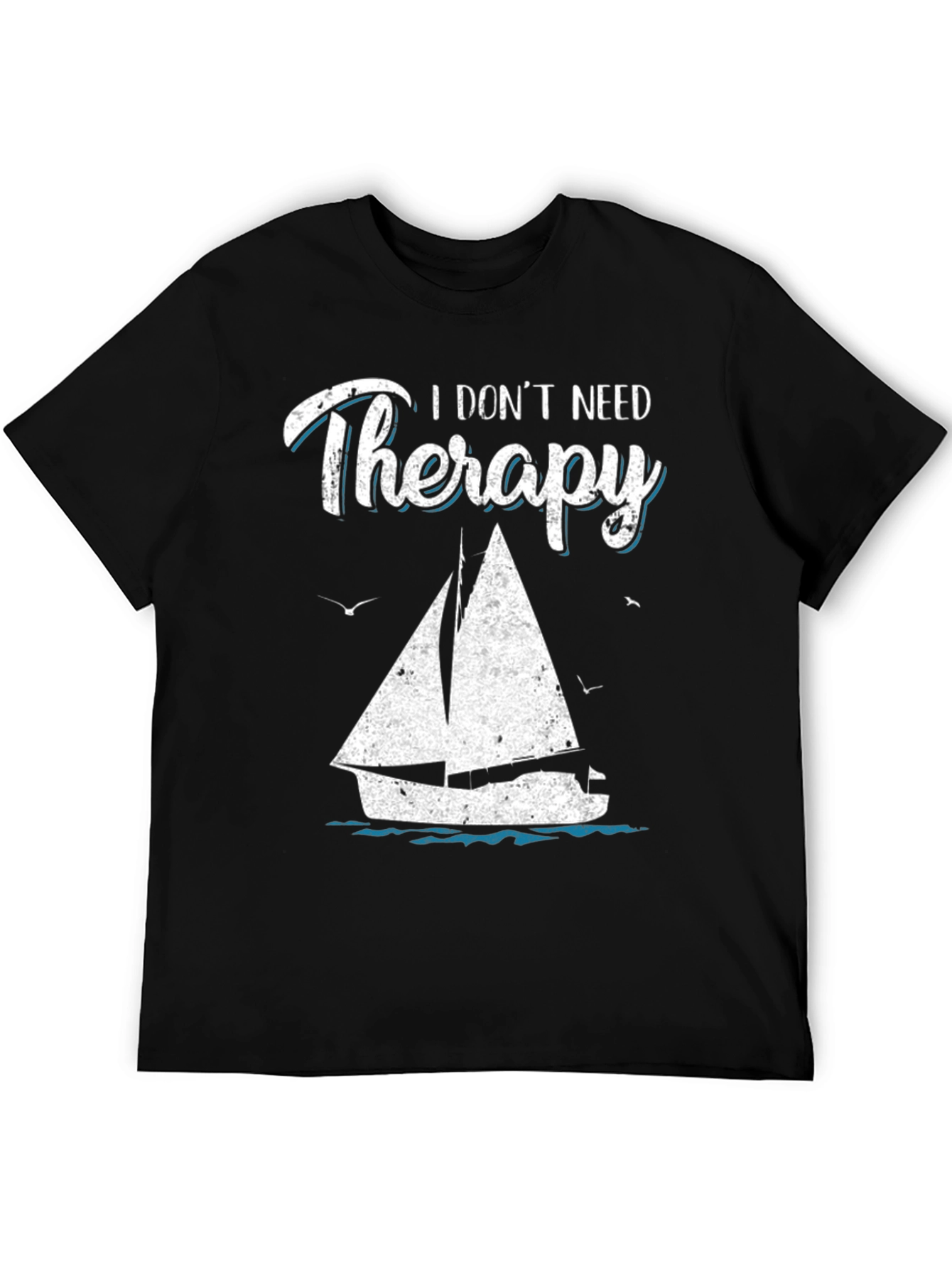 Sailboat Therapy Graphic T-Shirt: Black Cotton Tee