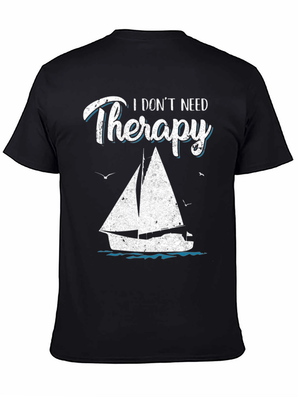 Sailboat Therapy Graphic T-Shirt: Black Cotton Tee