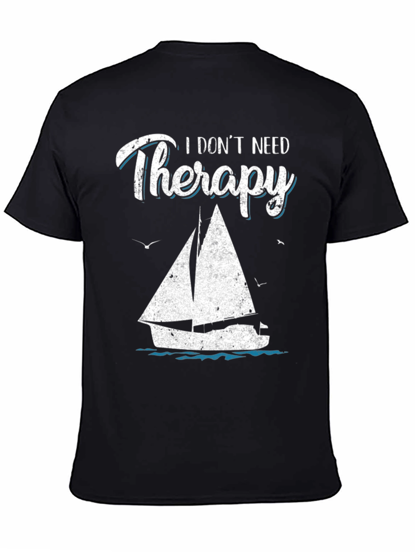 Sailboat Therapy Graphic T-Shirt: Black Cotton Tee