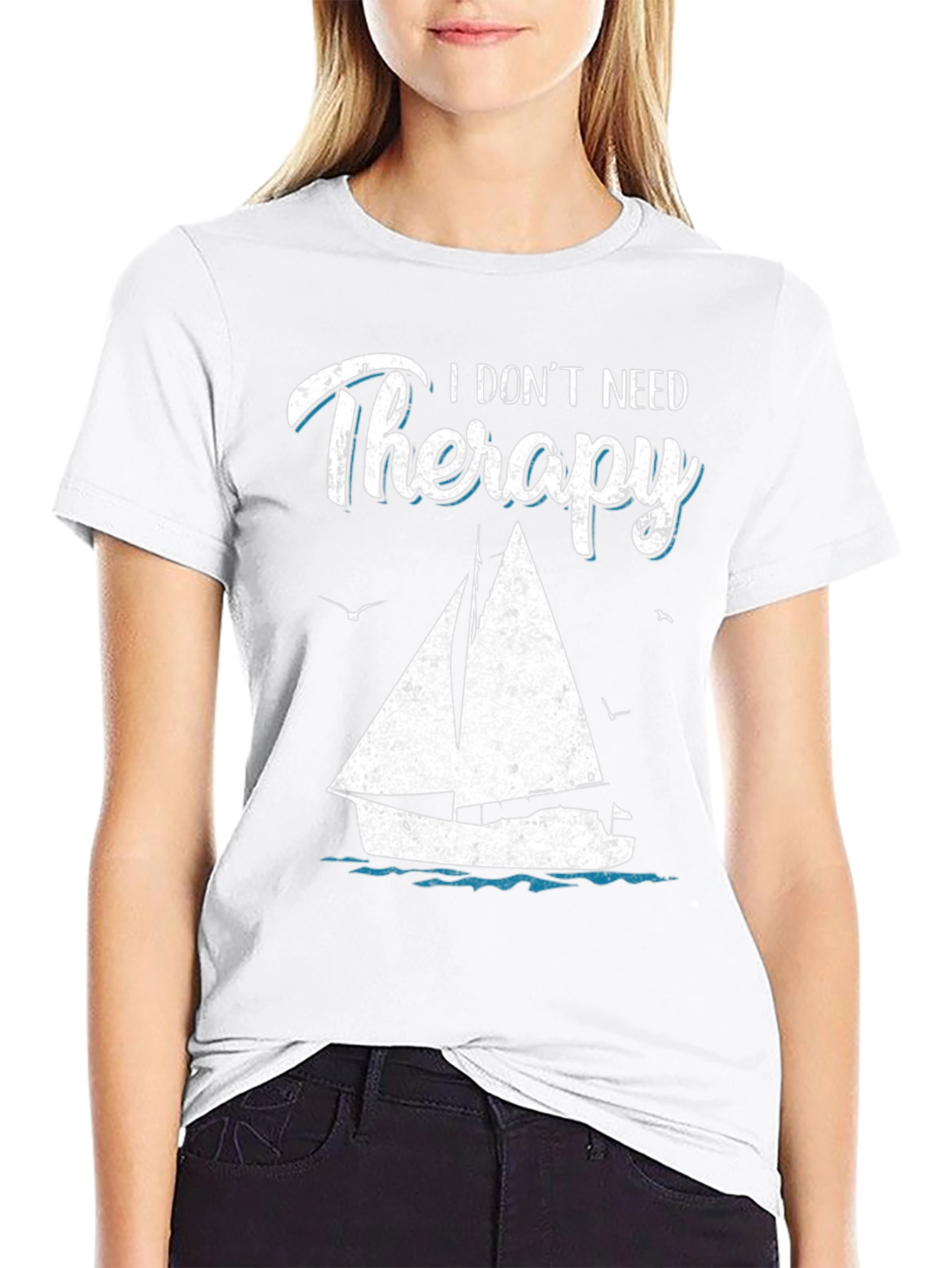 Sailboat Therapy Graphic T-Shirt: Black Cotton Tee