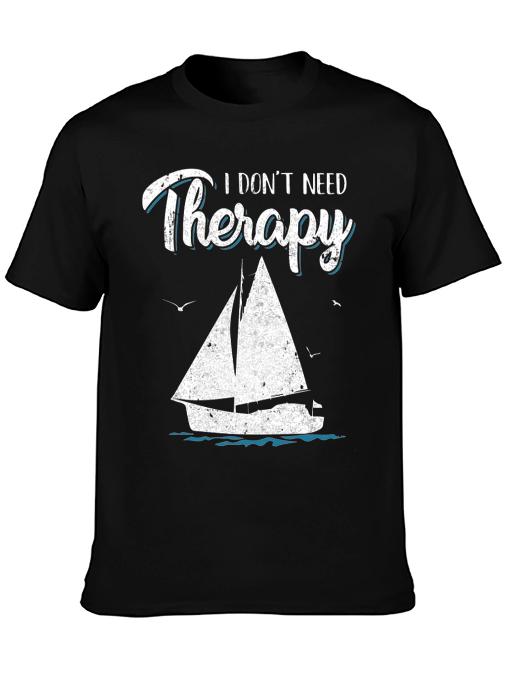 Sailboat Therapy Graphic T-Shirt: Black Cotton Tee