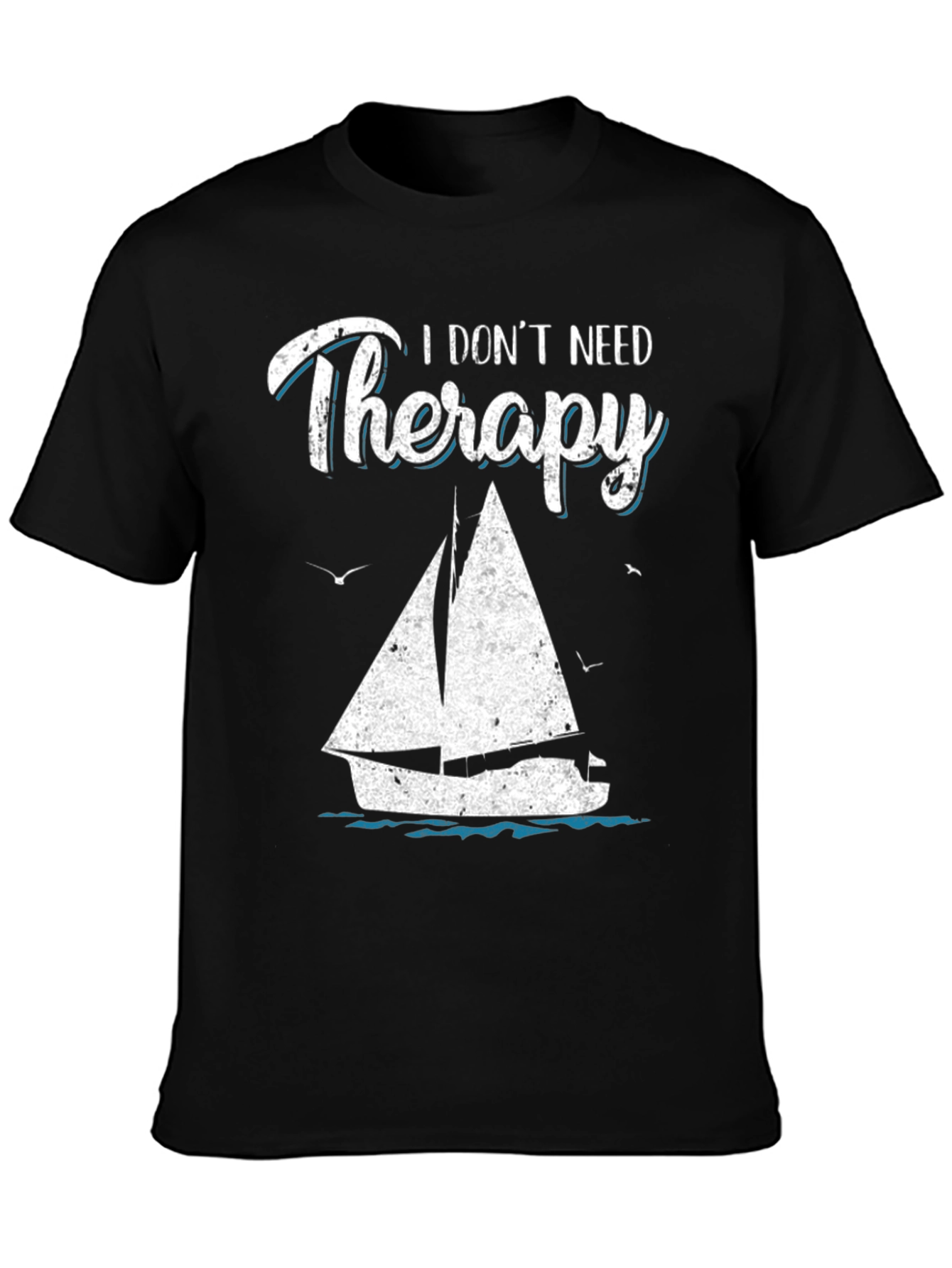 Sailboat Therapy Graphic T-Shirt: Black Cotton Tee