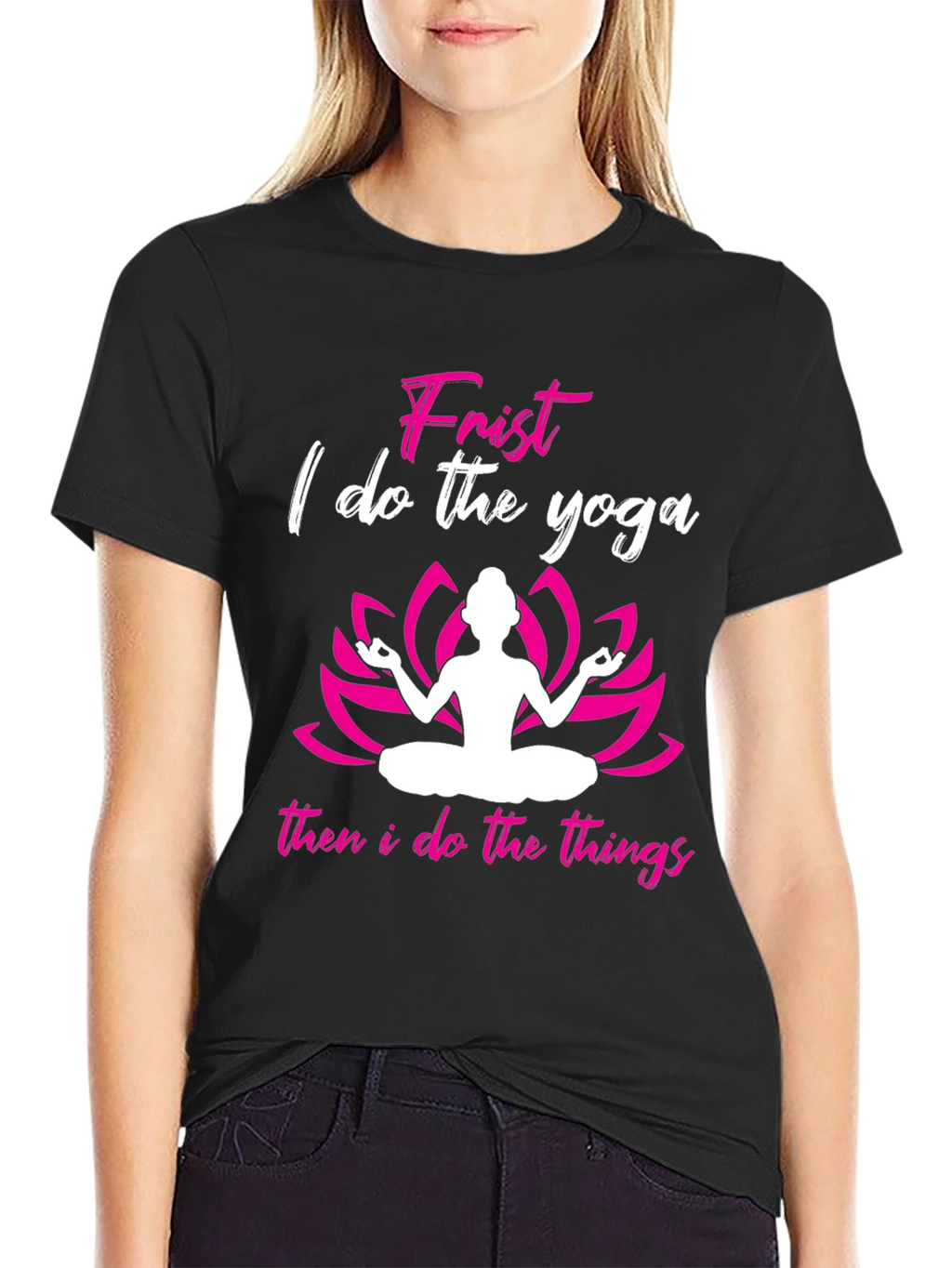 Yoga First Then Things Black Graphic Tee