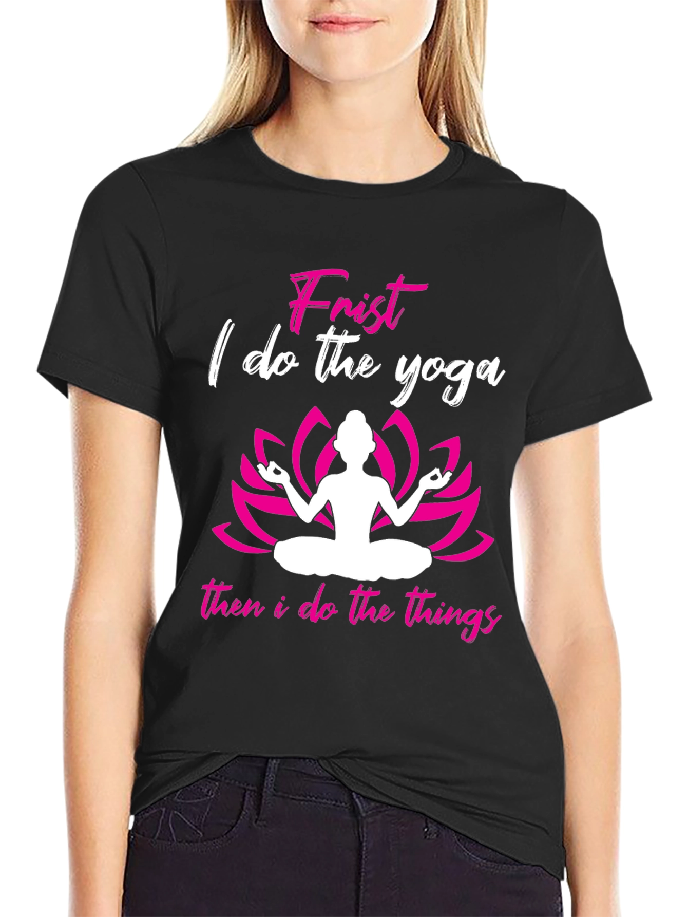Yoga First Then Things Black Graphic Tee