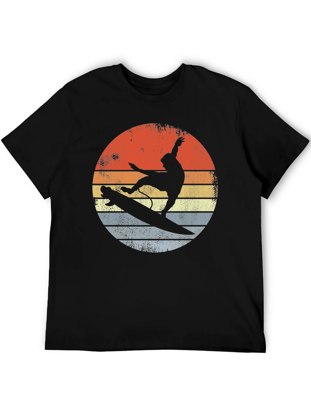 Retro Sunset Surfer Graphic Tee - Black