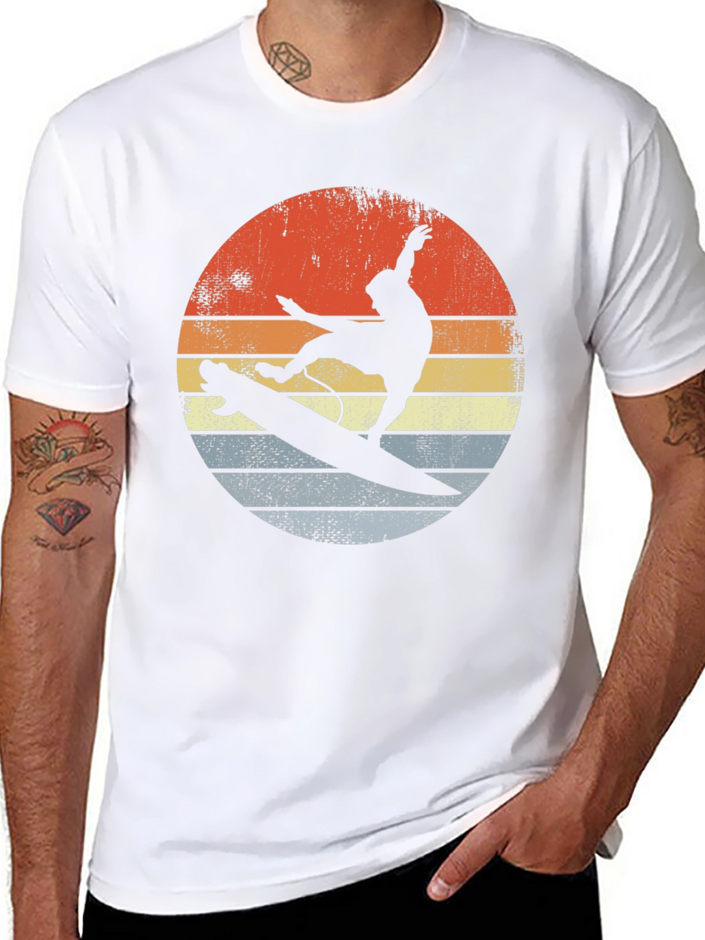 Retro Sunset Surfer Graphic Tee - Black