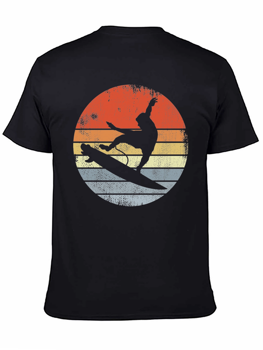 Retro Sunset Surfer Graphic Tee - Black