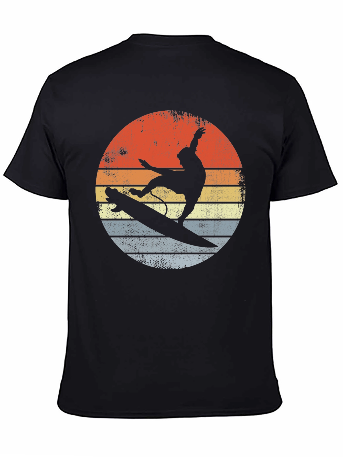 Retro Sunset Surfer Graphic Tee - Black