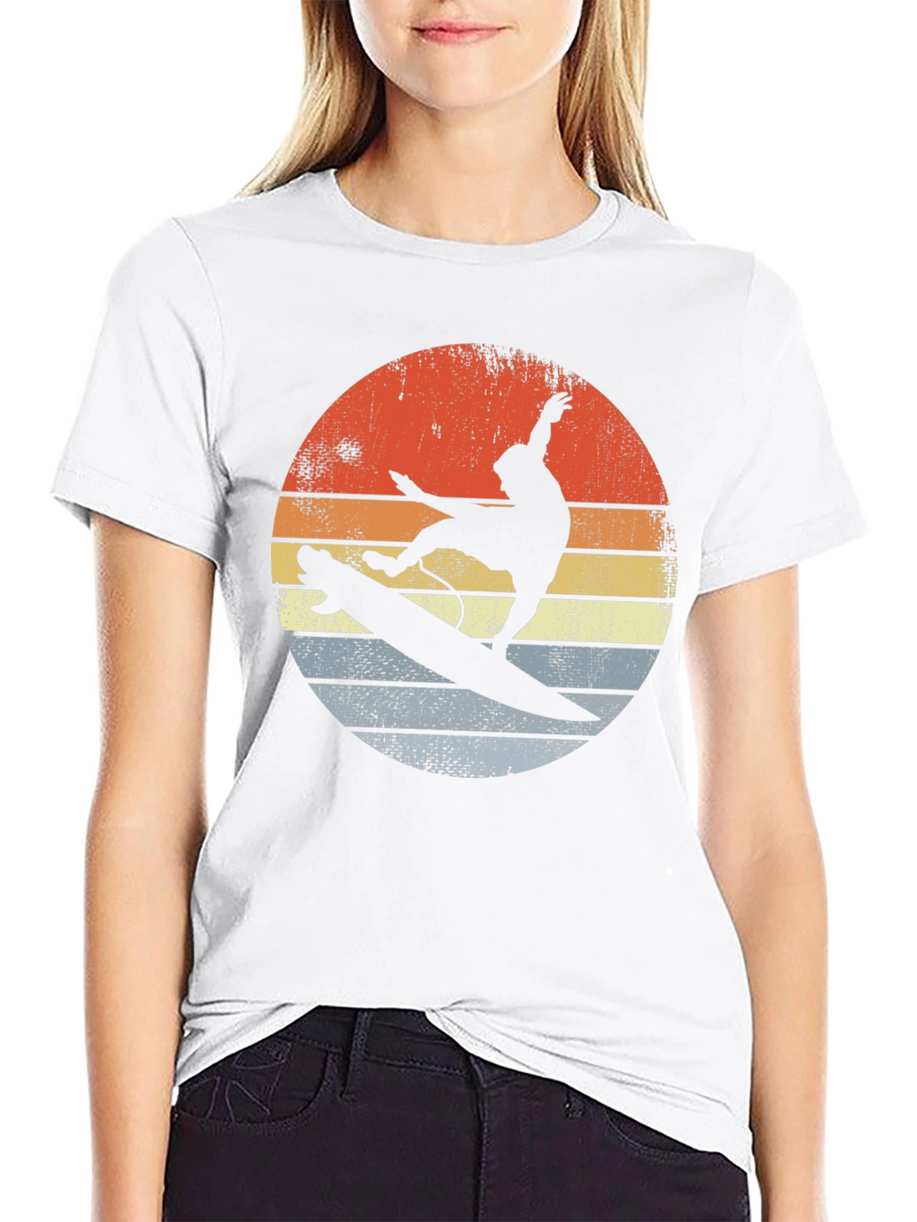 Retro Sunset Surfer Graphic Tee - Black