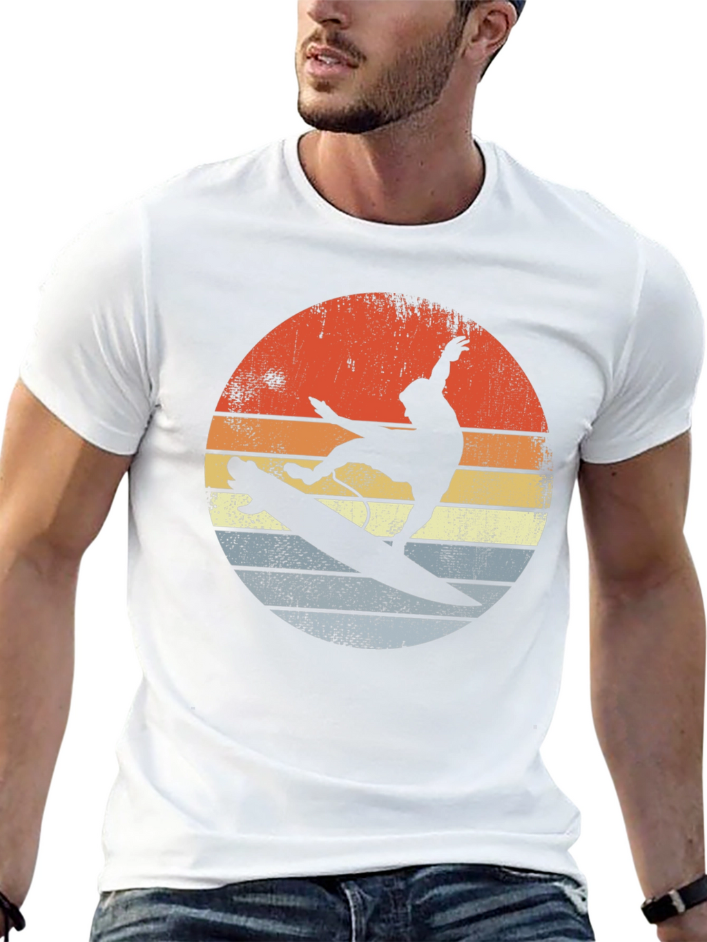 Retro Sunset Surfer Graphic Tee - Black