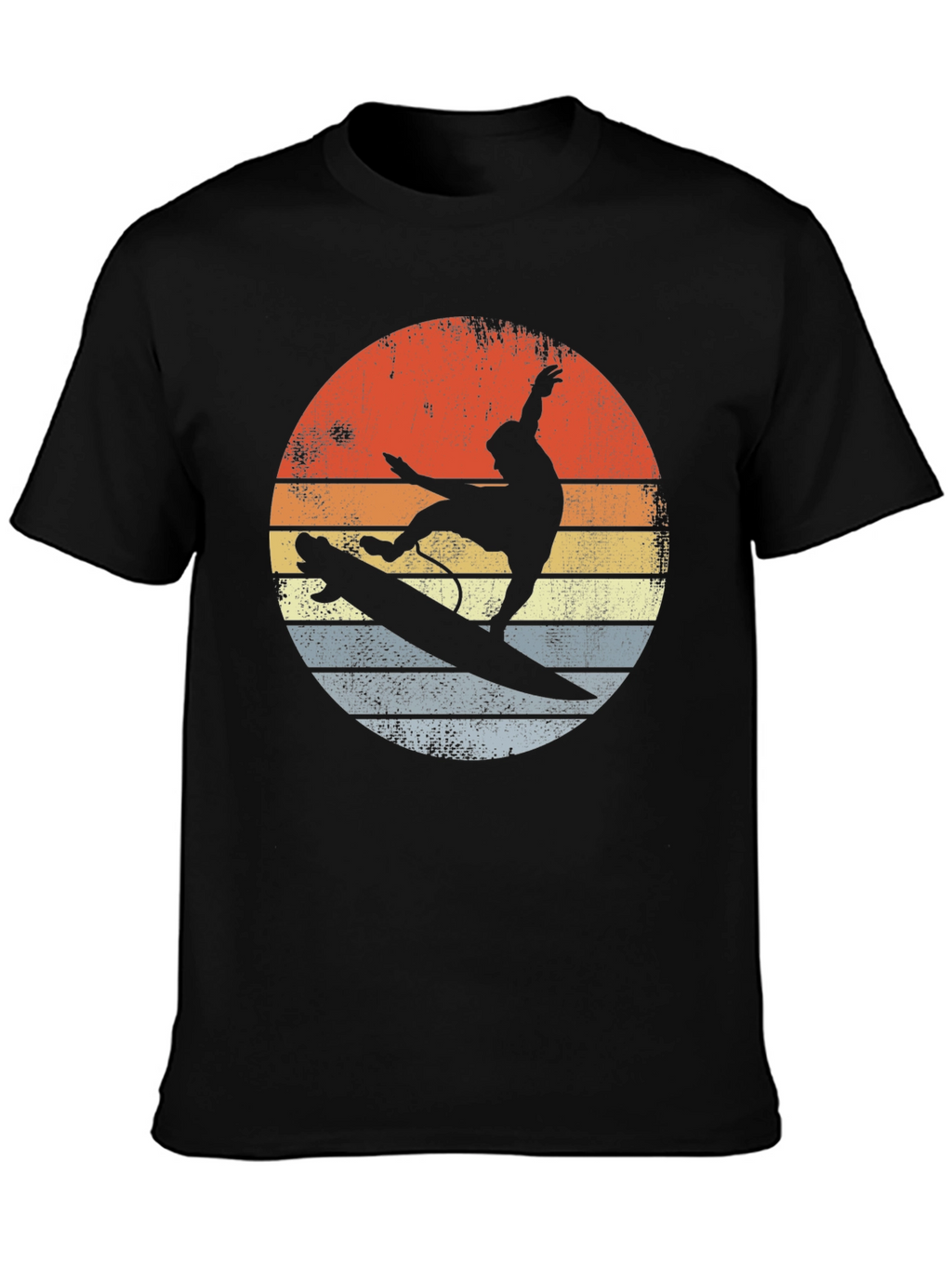 Retro Sunset Surfer Graphic Tee - Black