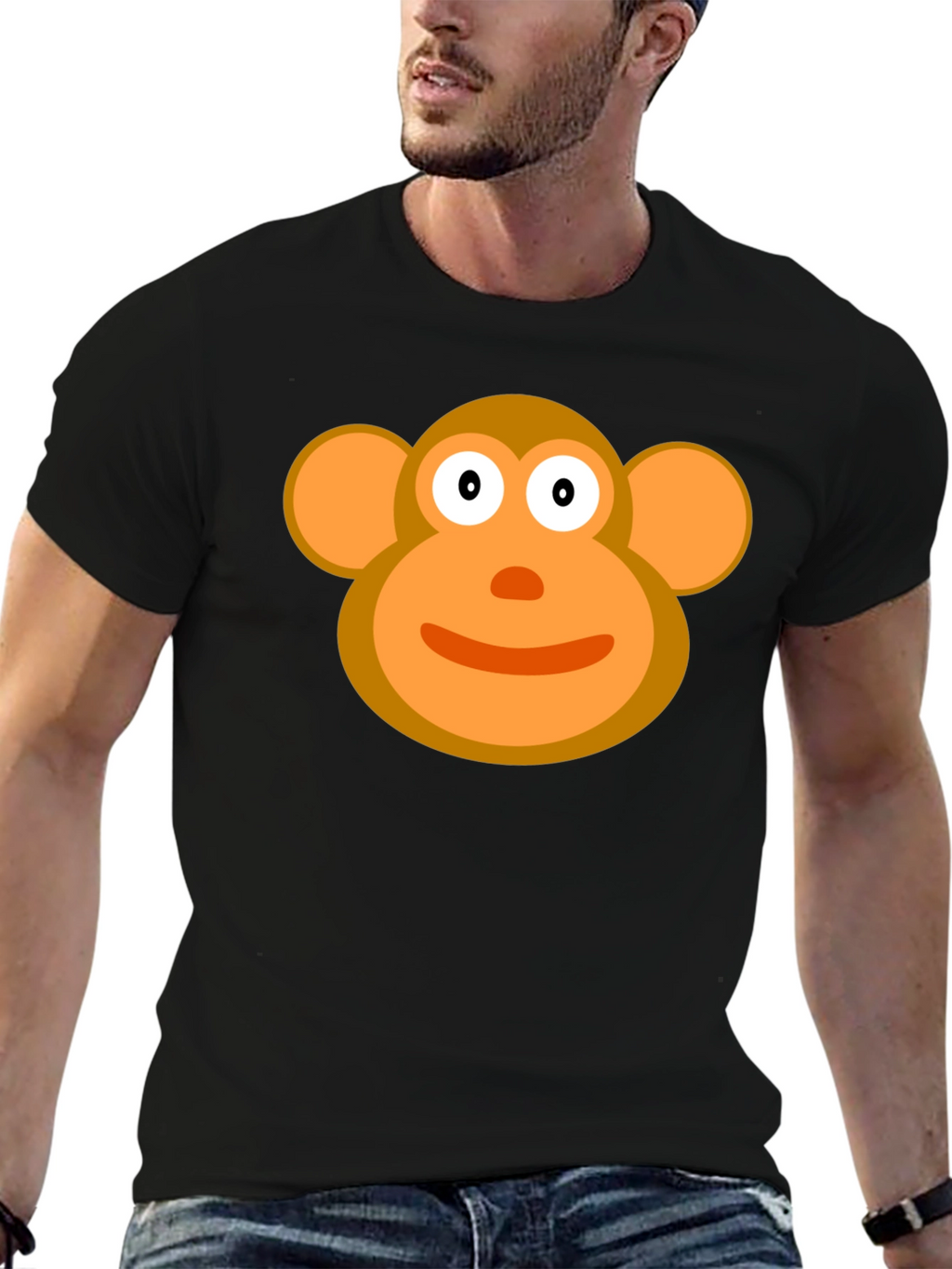 Cartoon Monkey Face Black T-Shirt