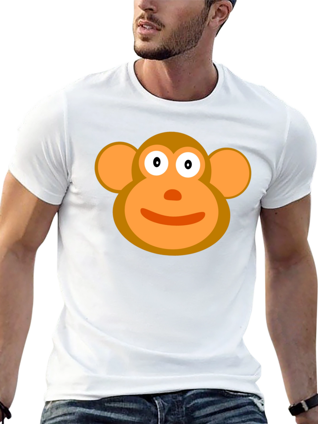 Cartoon Monkey Face Black T-Shirt