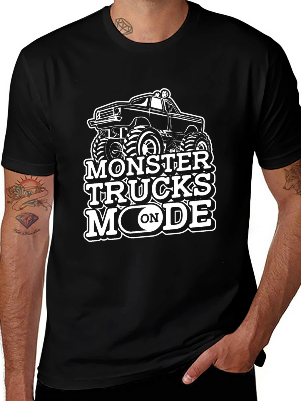 Monster Trucks Mode On Black T-Shirt