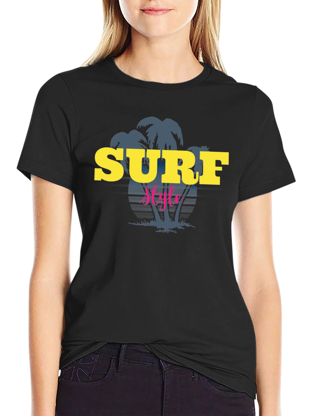 Surf Style Graphic Tee - Black Cotton T-Shirt