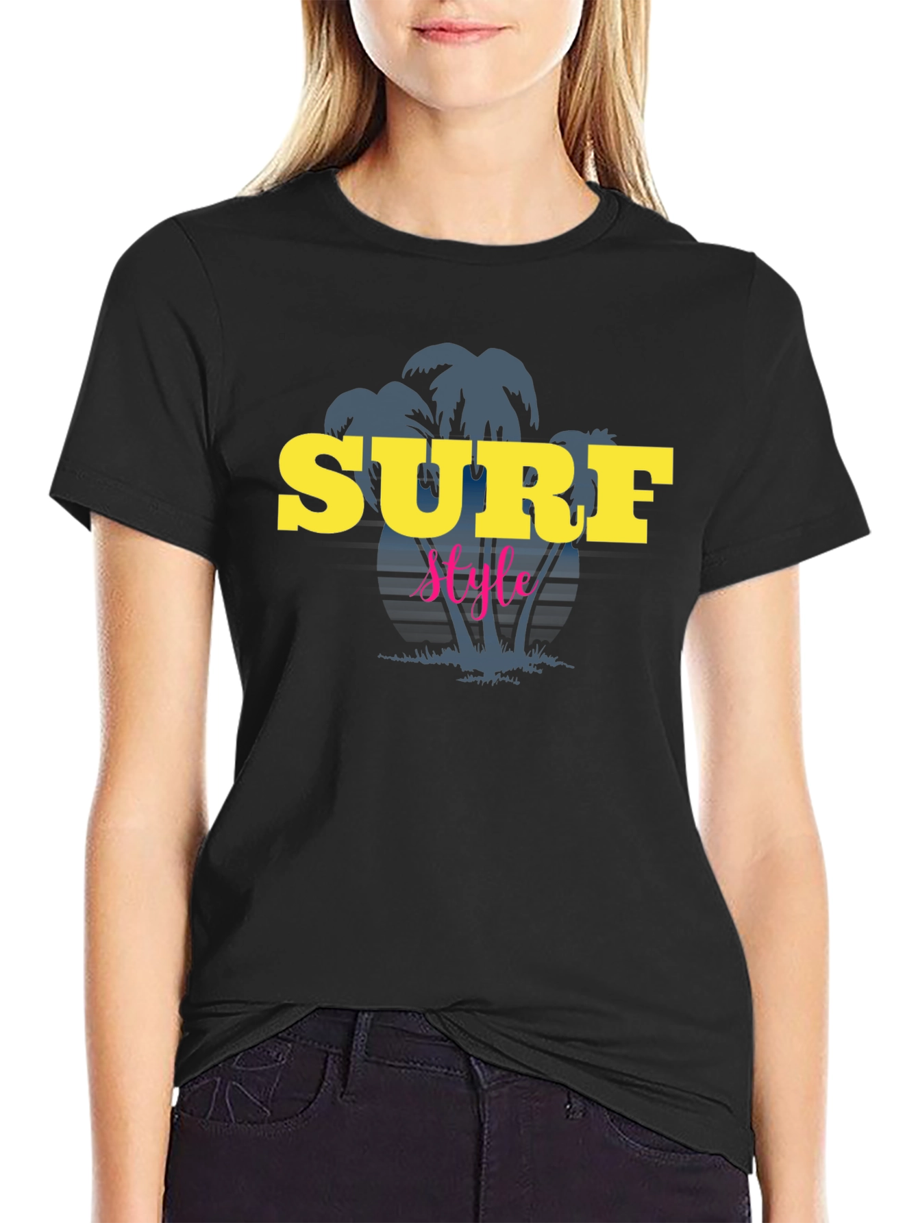 Surf Style Graphic Tee - Black Cotton T-Shirt