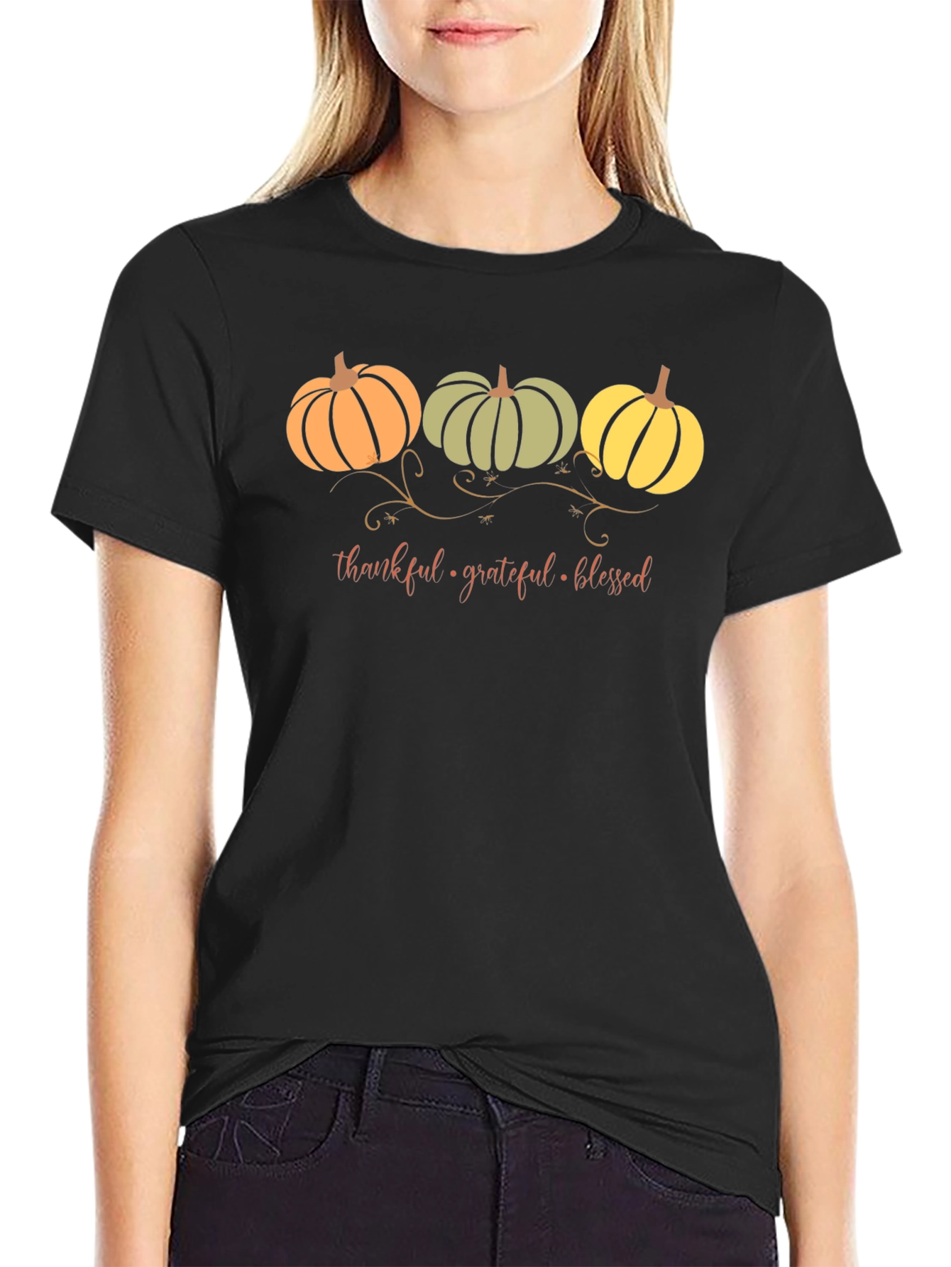 Thankful Grateful Blessed Pumpkin T-Shirt